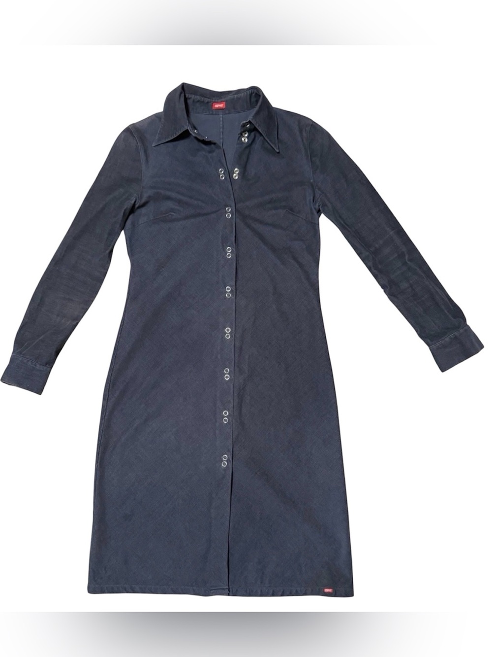 Espirit blue gray textured snap front midi dress